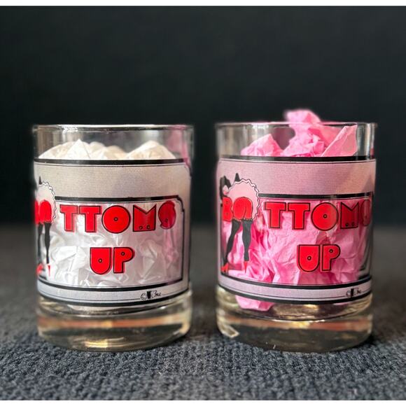 Vintage “Bottoms Up” Pin-Up Bar Glasses – Risqué 1950s Style Set of 2 (TWO) - Picture 3 of 9